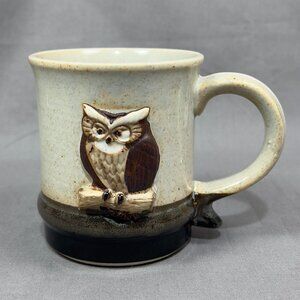Vtg Giftcraft Owl Bird Stoneware Art Pottery Coffee Cup Mug 3D Brown Speckled
